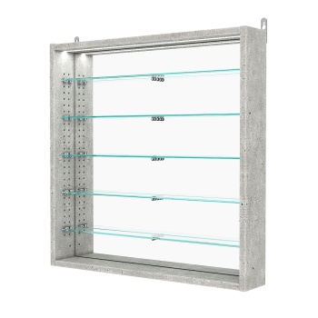 Витрина настенная с регулировочными полками №1-8ГУ-РЕГ с зеркалом и с подсветкой, Метрополитан Грей