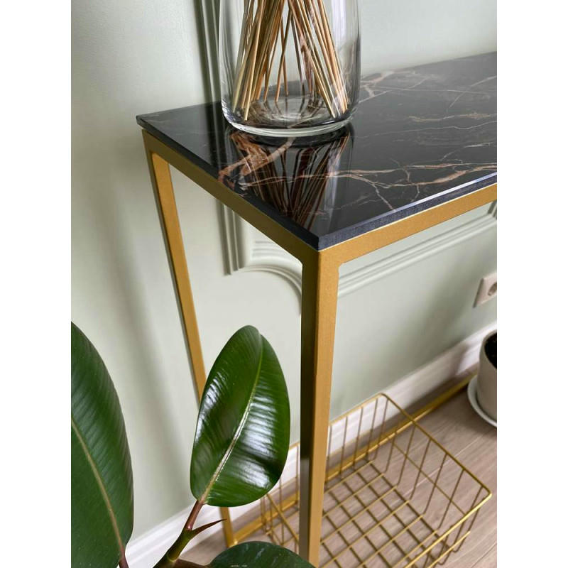 Журнальный столик стекло под мрамор бурый/каркас золото