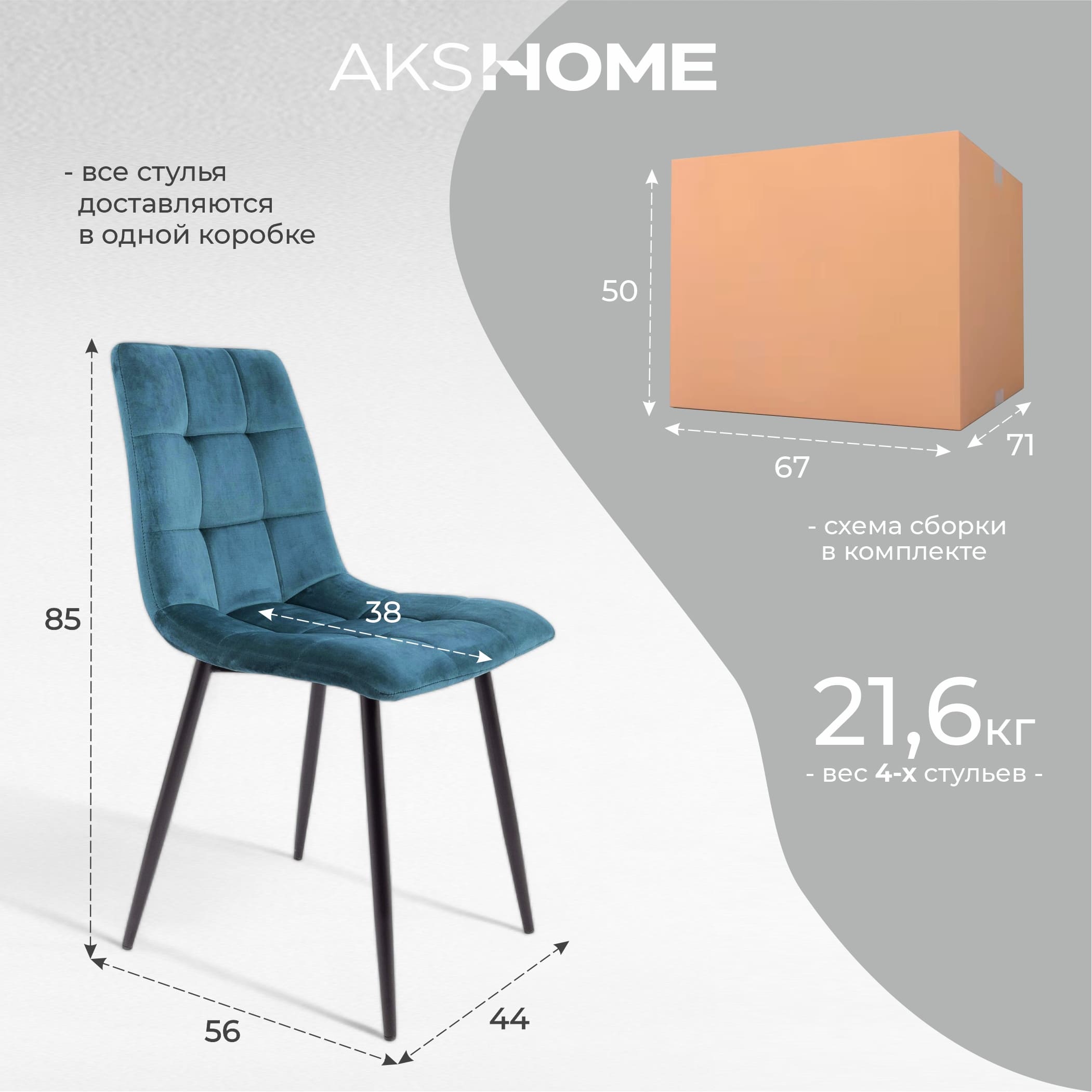 Стул Dallas, бирюзовый, велюр