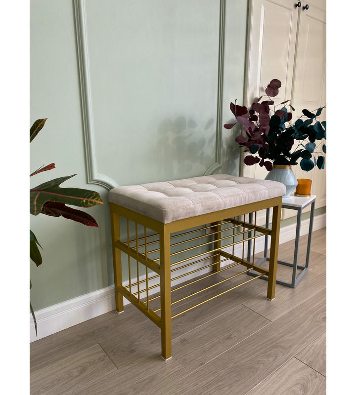 Банкетка Сканди-60-2-х полочная (бежевый/золото)