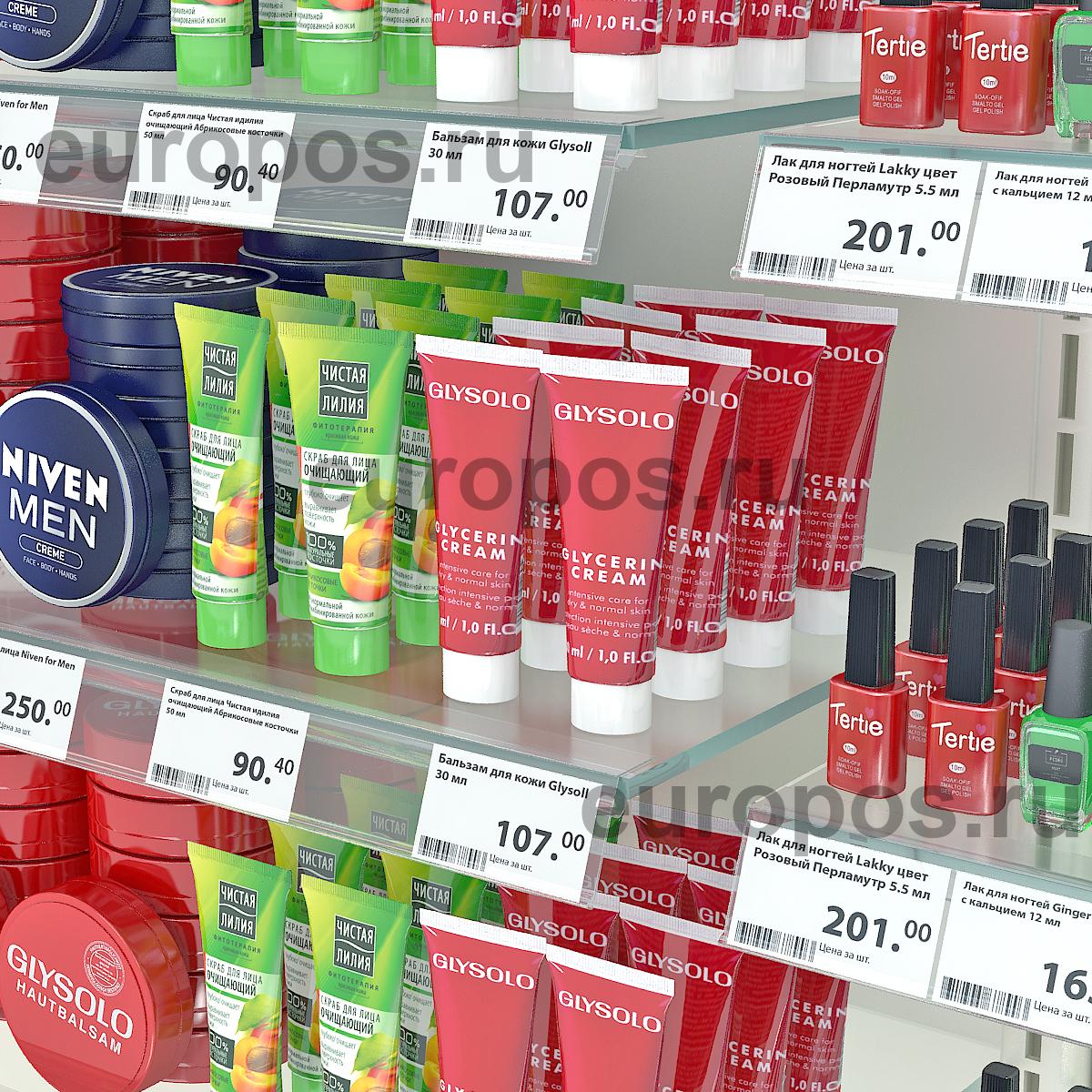 Ценникодержатель для крепления на стеклянные полки GLS39 прозрачный, 1000 мм