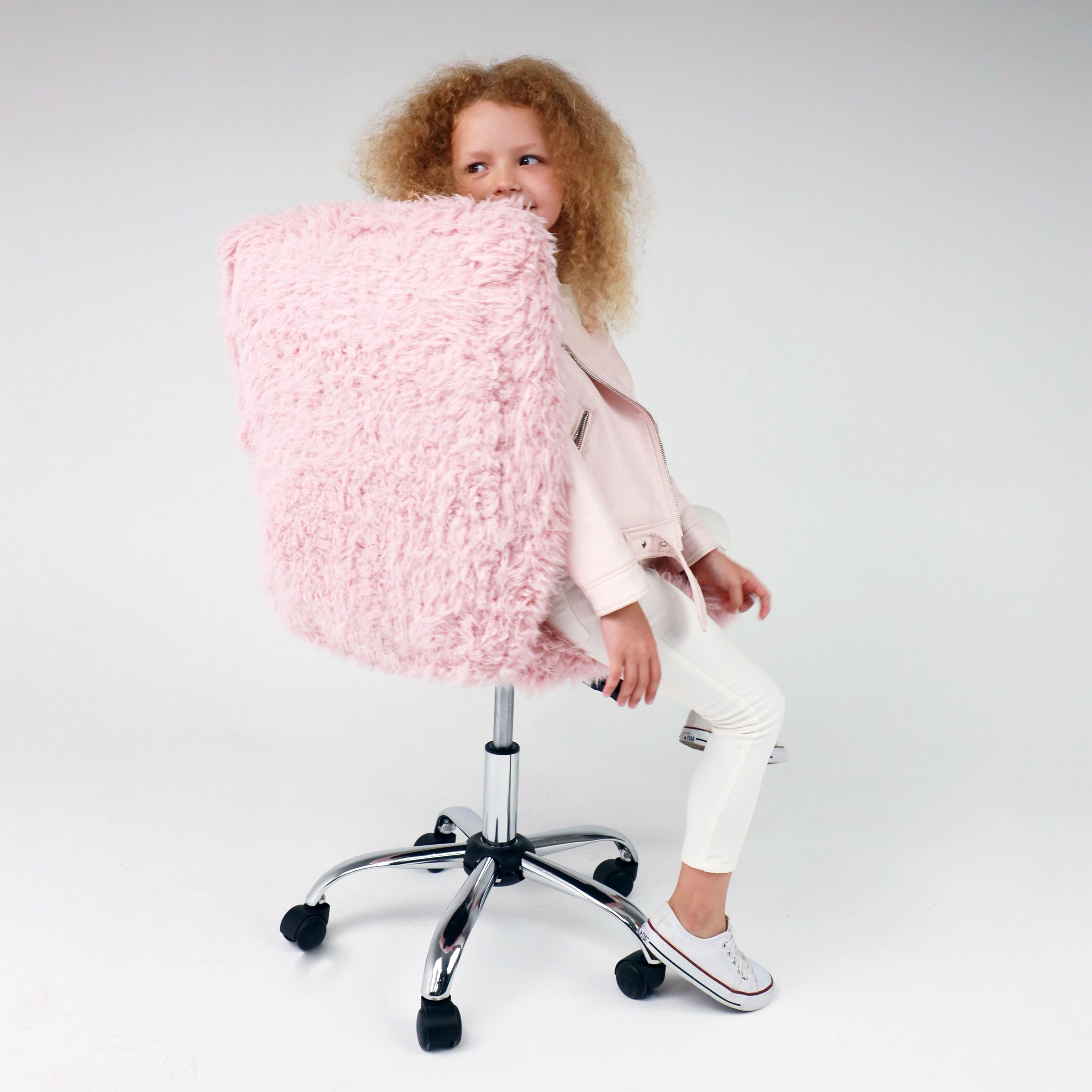 Кресло поворотное Fluffy, нежно-розовый, искусственный мех