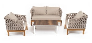 "Диего" лаунж-зона 4-местная плетеная из роупа со столиком "Канны" цвета "дуб"