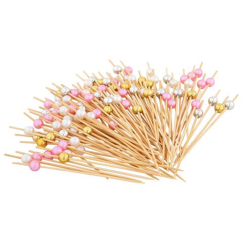 Шпажки-пики для канапе бамбуковые форма "Жемчужина" цвет микс 12 см, 100 шт, BOOMHOUSE, 701969