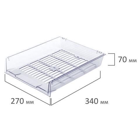 Лотки горизонтальные для бумаг, КОМПЛЕКТ 3 шт., 340х270х70 мм, прозрачный, BRAUBERG "Office", 237258