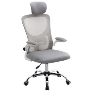 Кресло CROMEX (КРОМЕКС) "Dynamic CH-699", откидные подлокотники, пластик белый, сетка/ткань TW, серое, 533070