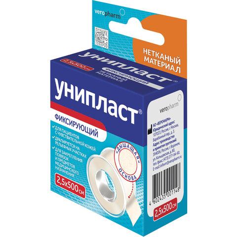 Лейкопластырь рулонный УНИПЛАСТ, 2,5х500 см, нетканая основа, катушка в картонной коробке, 20024382