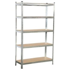 Стеллаж металлический BOOMHOUSE (БУМХАУС) безболтовой, 1800x1050x400 мм, 5 полок МДФ, нагрузка на стеллаж до 875 кг, серебристый, 291413