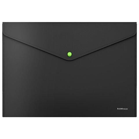 Папка-конверт с неоновой кнопкой ERICH KRAUSE, А4, до 120 листов, матовая черная, 0,18 мм, 55883