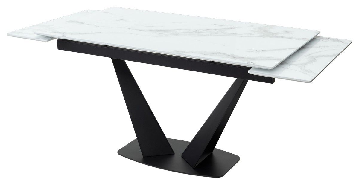 Стол Ниагара 160 БЕЛЫЙ МРАМОР, стекло / ЧЕРНЫЙ,