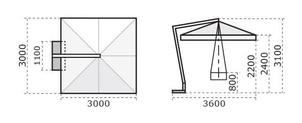 Зонт профессиональный 3х3 м Torino Braccio имитация ироко, слоновая кость