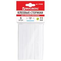 Клеевые стержни, диаметр 11 мм, длина 100 мм, белые, комплект 6 штук, BRAUBERG, европодвес, 670298