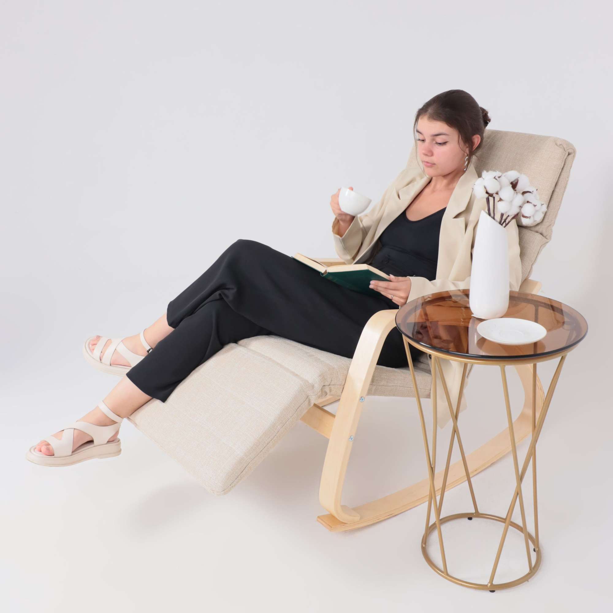 Кресло-качалка Smart, бежевый, ткань