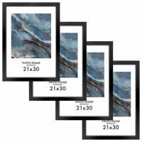 Рамка 21х30 см небьющаяся, КОМПЛЕКТ 4 шт., багет 16 мм МДФ, BRAUBERG "Basic", черная, 391259