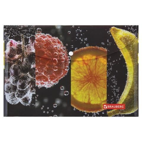 Папка-конверт с кнопкой BRAUBERG "FRESH ZONE", А4, 160 мкм, до 100 листов, цветная печать, 228034