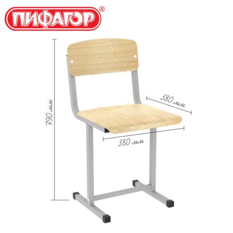 Стул ученический нерегулируемый ПИФАГОР SC-1, 380х380х790 мм, рост 6 (170-190 см), серый каркас, фанера, 533348