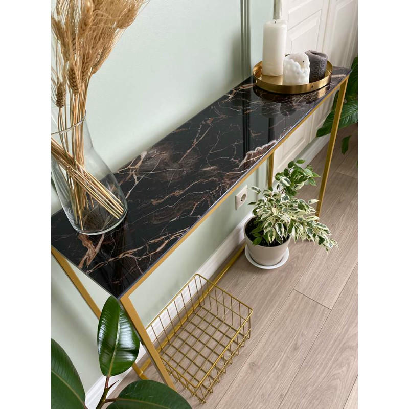 Журнальный столик стекло под мрамор бурый/каркас золото