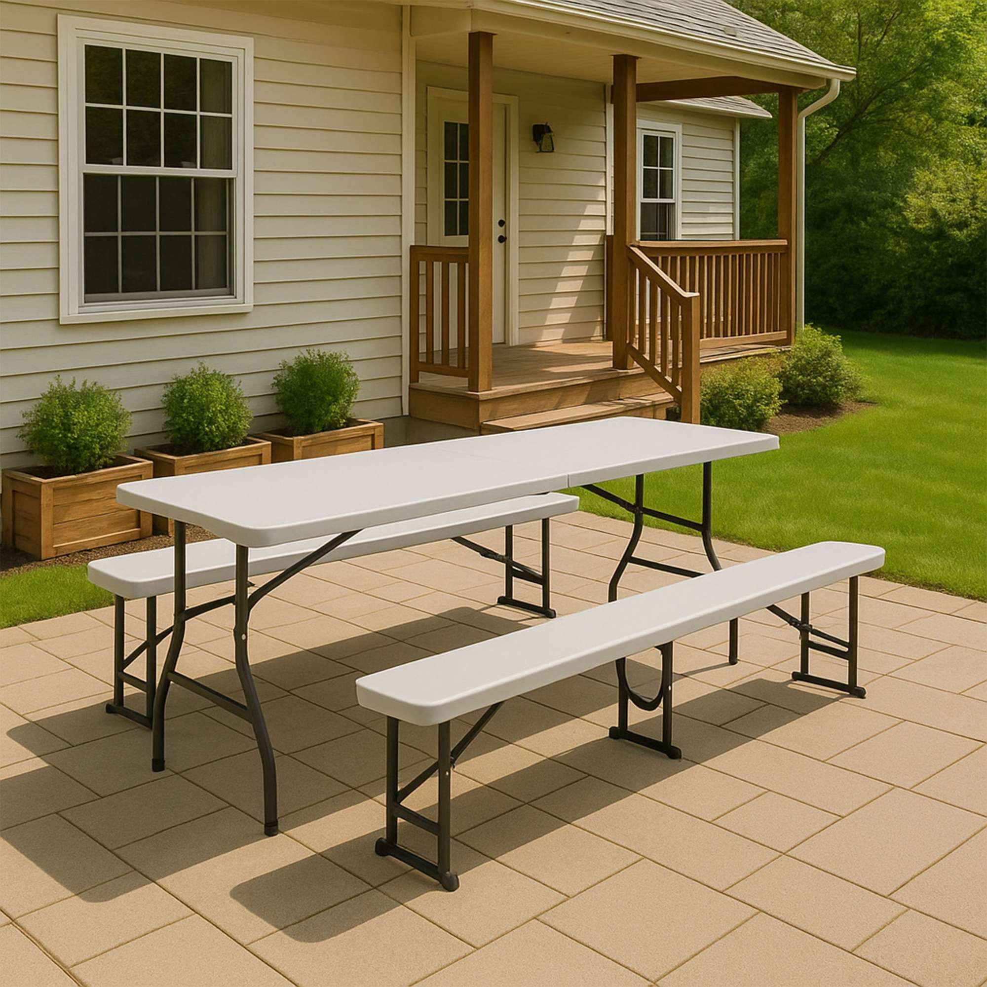 Стол садовый складной, белый, hdpe-пластик, длина 180 см