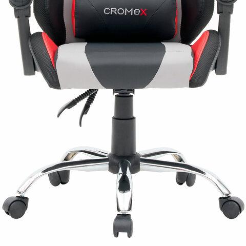 Кресло компьютерное CROMEX (КРОМЕКС) "Quantum GM-155 RGB", подсветка, две подушки, экокожа, черное/красное/серое, 532955