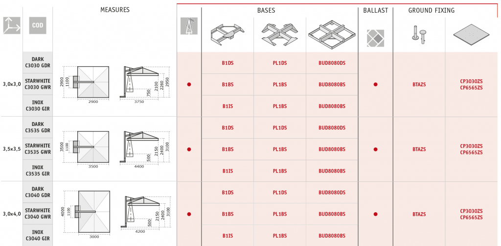 Зонт профессиональный 3х4 м Galileo Wood имитация ироко, черный