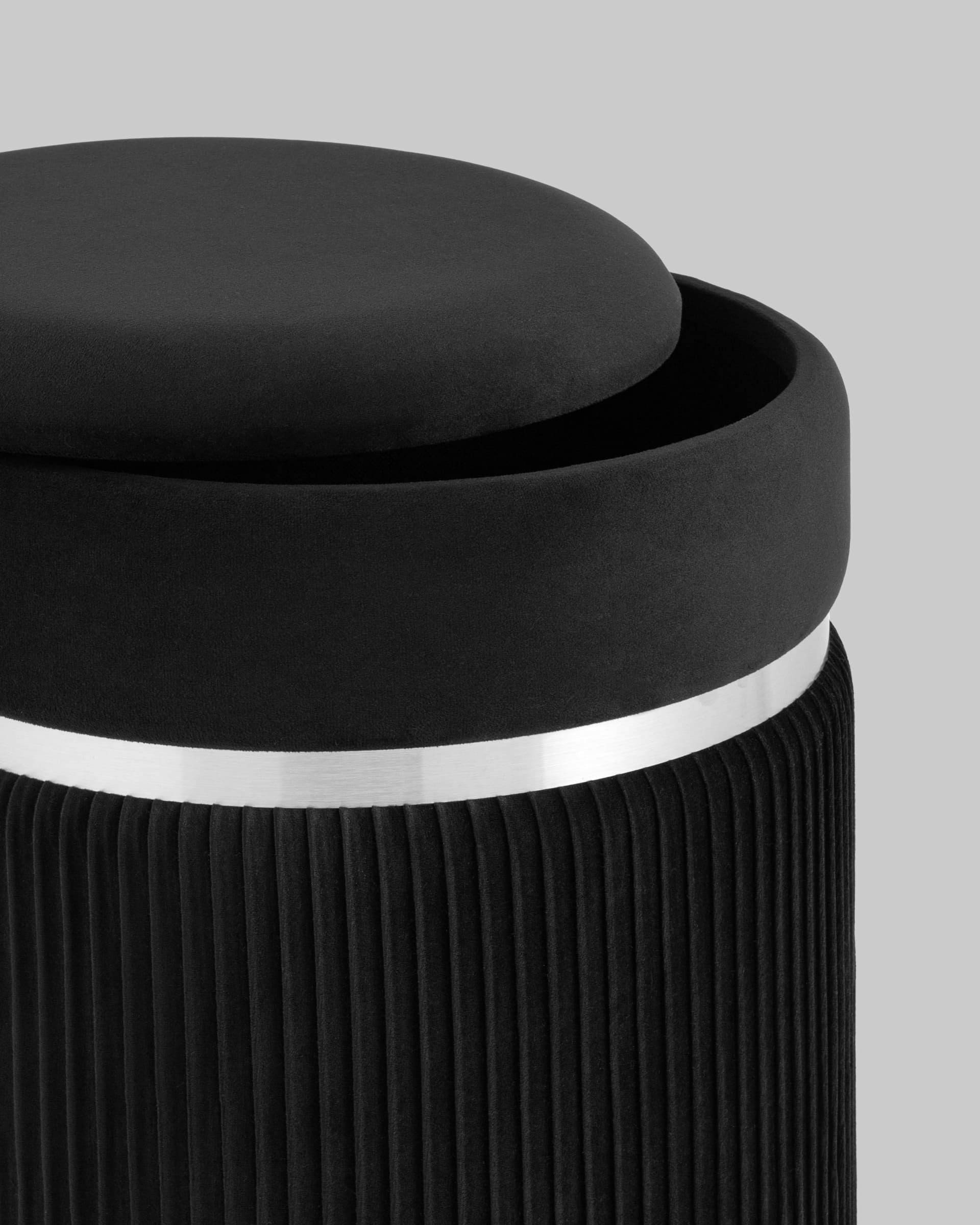 Пуф Миранда с ящиком серебро велюр черный