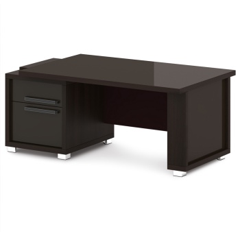 Стол руководителя с тумбой, глянцевая столешница L-210 пр/л Graceцвет Дуб Линдберг Темный и Мокачино