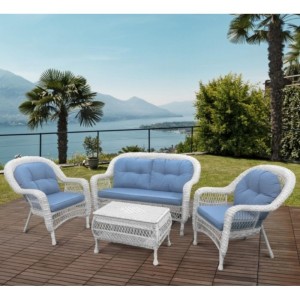 Плетеный комплект для отдыха из искусственного ротанга  LV-520 White-Blue