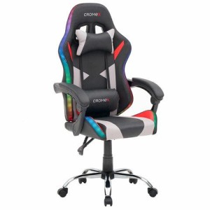 Кресло компьютерное CROMEX "Quantum GM-155 RGB", подсветка, две подушки, экокожа, черное/красное/серое, 532955