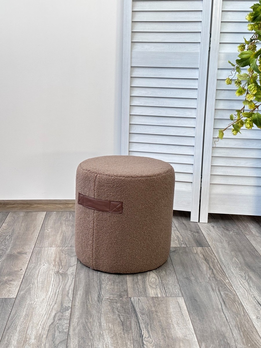 Пуф для гостиной HARTA NINI-02 Тауп, teddy  / TKS-03 темно-коричневый, экокожа