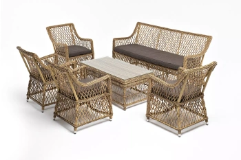 "Асти" лаунж-зона из искусственного ротанга на 6 персоны, цвет соломенныйцвет соломенный