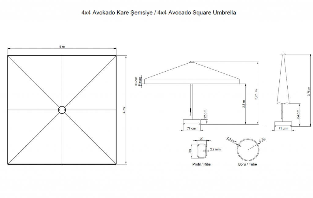 Зонт профессиональный 4х4 м Avocado бежевый