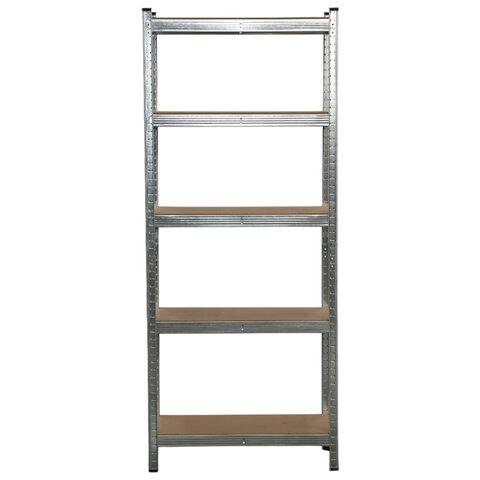 Стеллаж металлический BOOMHOUSE (БУМХАУС) безболтовой, 1800x750x350 мм, 5 полок МДФ, нагрузка на стеллаж до 875 кг, серебристый, 291411