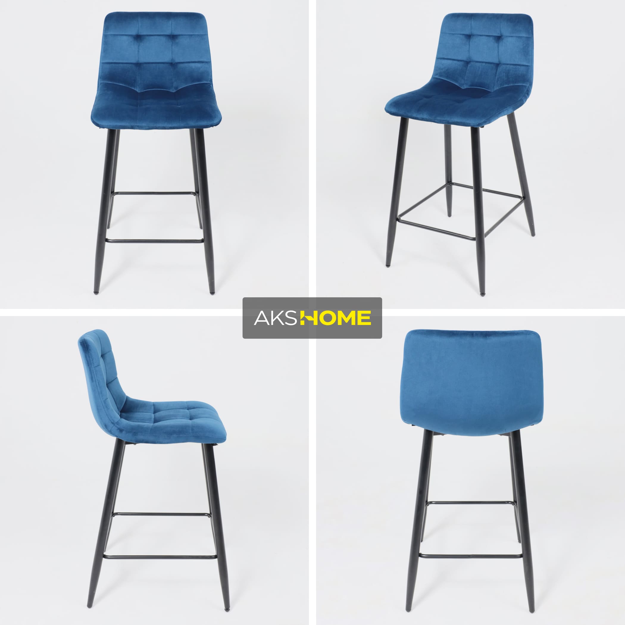 Стул барный Mia, синий, велюр