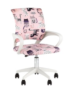 Кресло офисное TopChairs Simple SN Junior принт Pink Cats пластик белый