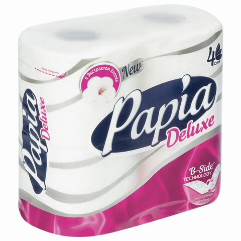 Бумага туалетная быт., спайка 4 шт., 4-слойная (4х14,8 м), PAPIA DELUXE/ELITE, белая, 50202822/502040
