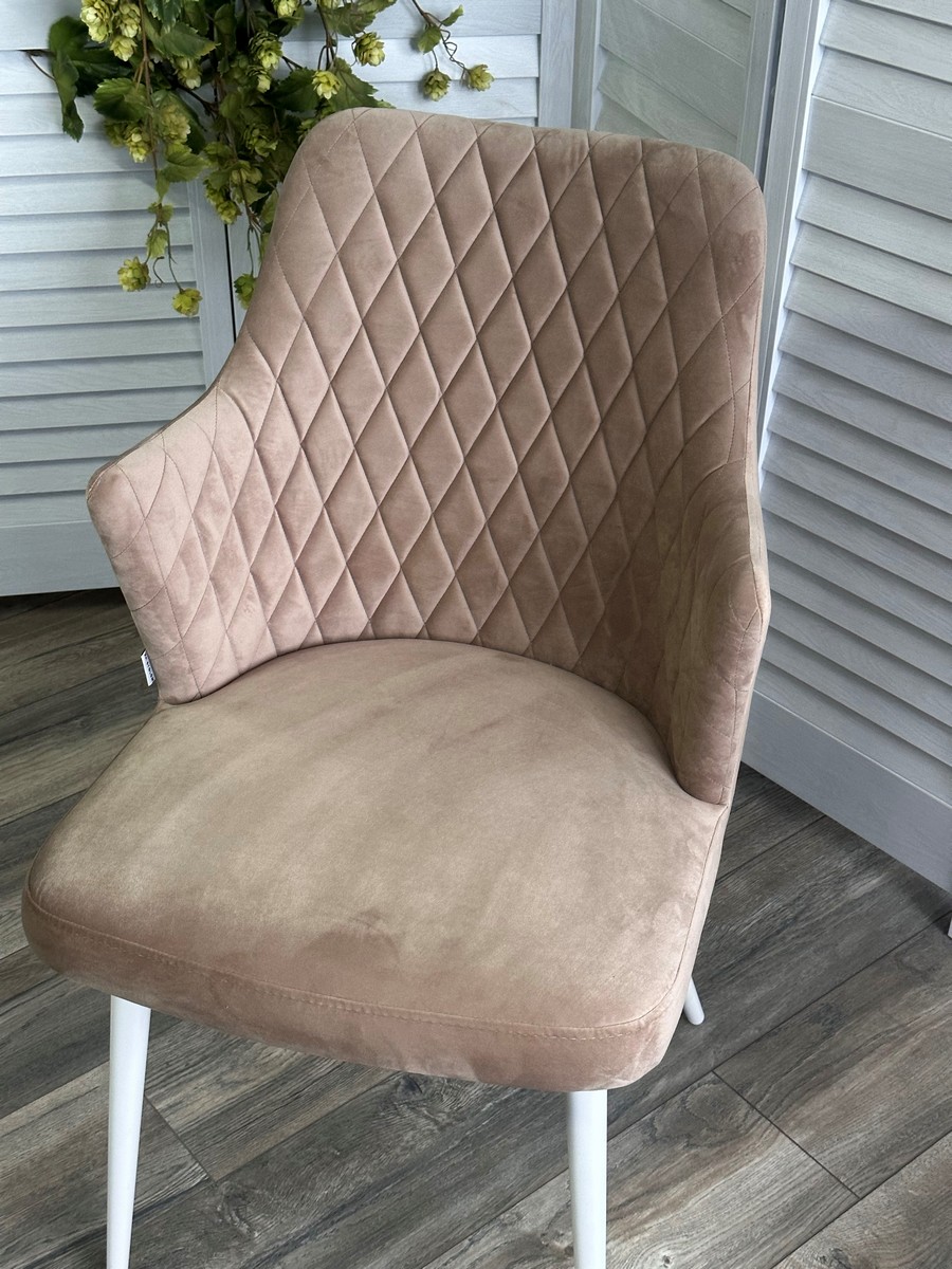 Стул ГЕРМАН (HERMAN) 360 град. БЕЖЕВЫЙ #5, велюр / белый каркас