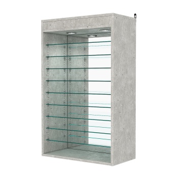 Витрина настенная с регулировочными полками №2-8ГГ-РЕГ с зеркалом и с подсветкой, Метрополитан Грей