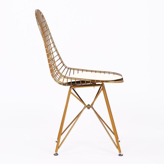 Стул обеденный Eiffel золотой, с белой подушкой