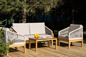 "Канны" лаунж-зона 4-местная из роупа со столиком "Канны" цвета "дуб"