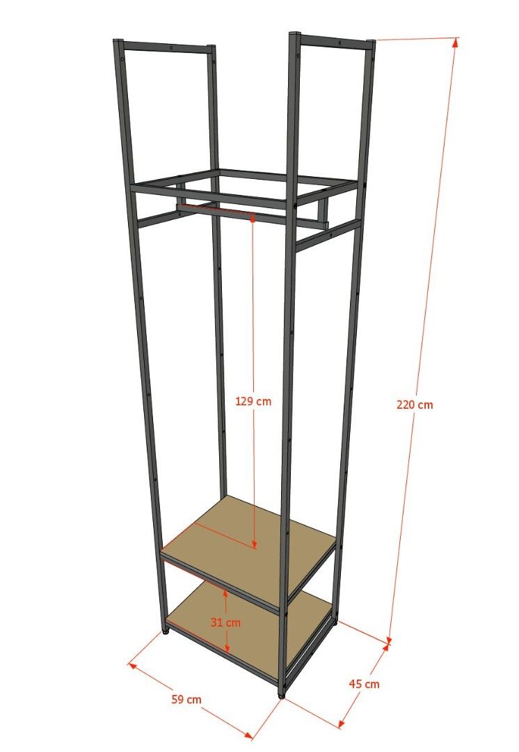 Стеллаж для одежды AС2260-07-Ч со стеклом 220х60х45