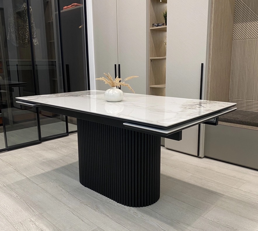 Стол АРИЯ 160 PANDORA LIGHT, керамика / Черный каркас