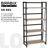 Стеллаж на металлокаркасе BRABIX "LOFT SH-001", 600х300х1250 мм, складной, цвет дуб натуральный, 641230