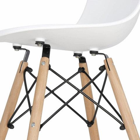 Стулья BRABIX "Eames CF-010", КОМПЛЕКТ 4 шт., пластик белый, опоры дерево/металл, 532630
