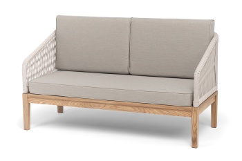 "Канны" диван 2-местный плетеный из роупа, каркас алюминий светло-серый (RAL7035) шагрень, роуп бежевый круглый, ткань серая 017, пос.H45цвет Бежевый