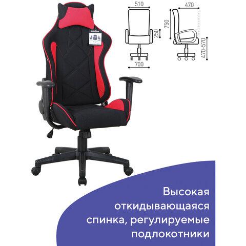 Кресло компьютерное BRABIX "GT Racer GM-101", подушка, ткань, черное/красное, 531820