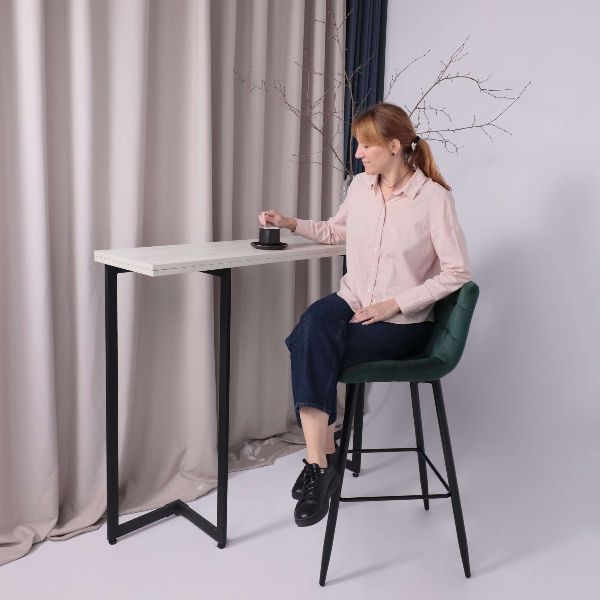 Стул барный Stella, зеленый, велюр