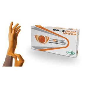 Перчатки нитриловые сверхпрочные с текстурой SFM MEGA TEX ORANGE, Германия, 25 пар (50 штук), размер XL, ЧЗ, 4036534915202