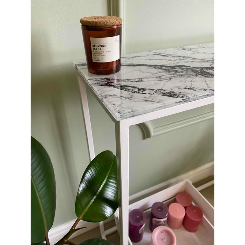 Журнальный столик стекло под мрамор белый/каркас белый