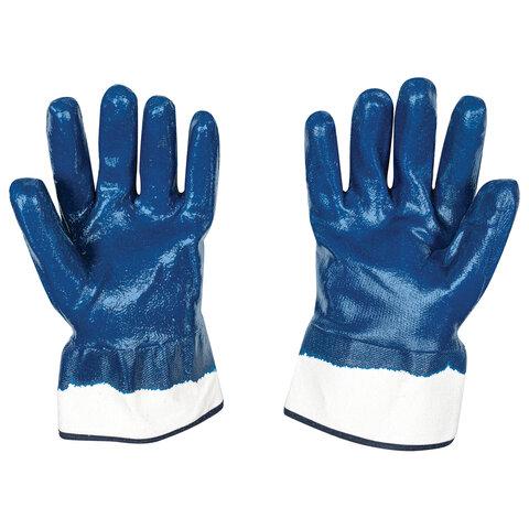 Перчатки хлопковые SCAFFA NBR4530, маслобензостойкие, облив нитрил, крага, размер 9 (L), синие, 00-00012460