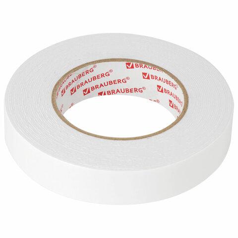 Клейкая двухсторонняя лента 25 мм х 8 м, НА ВСПЕНЕННОЙ ОСНОВЕ, 1 мм, прочная, BRAUBERG, 600487